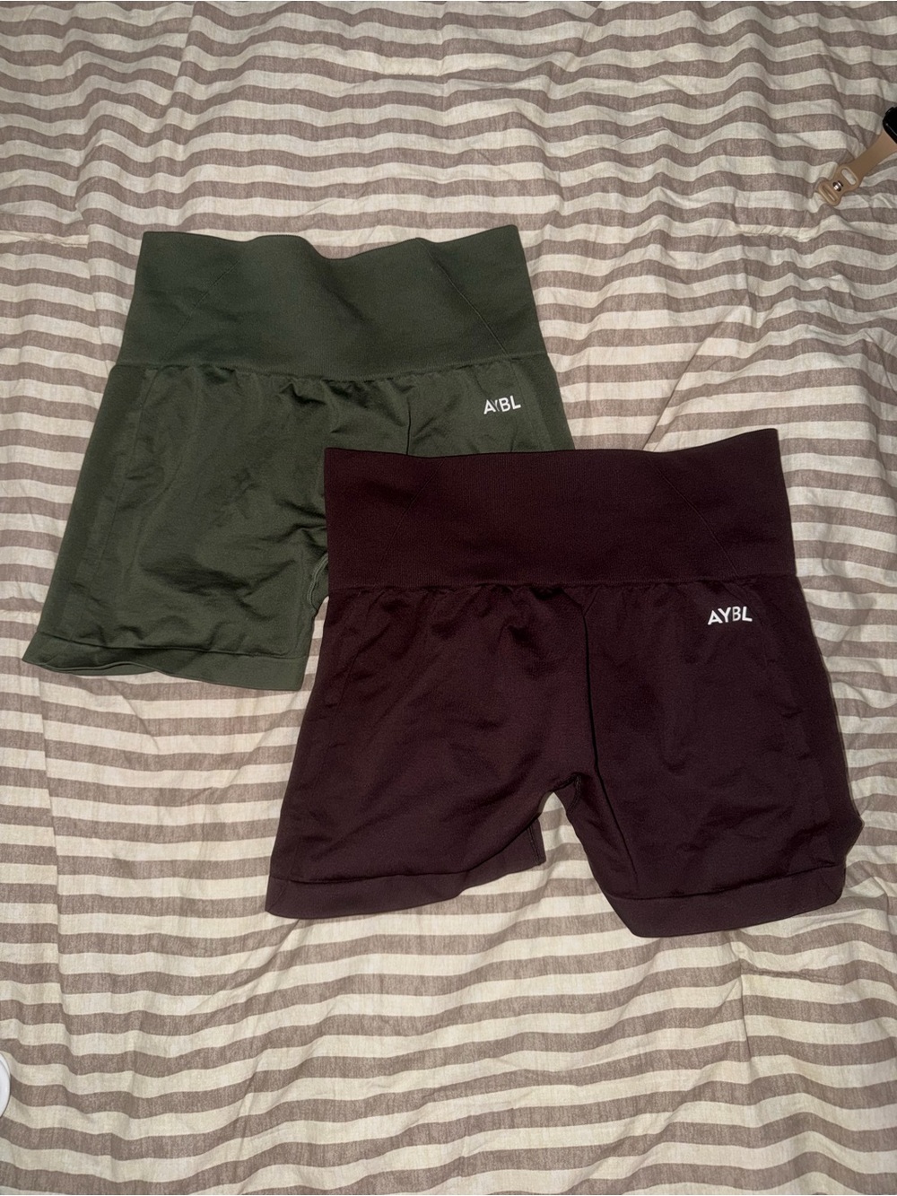 AYBL High-Rise Bike Shorts Duo in Olive Green and Plum